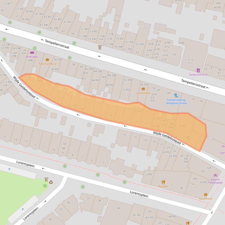 Kaart van postcodegebied 2012EJ.