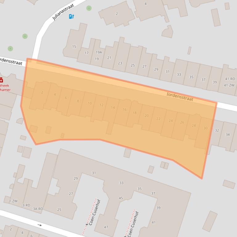 Kaart van postcodegebied 2012HC.