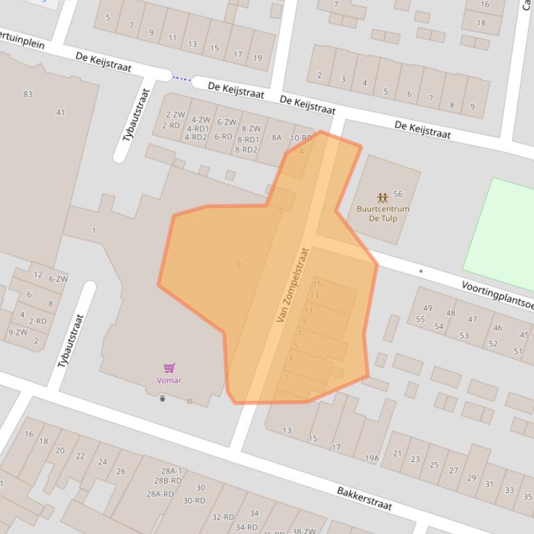 Kaart van postcodegebied 2012XK.