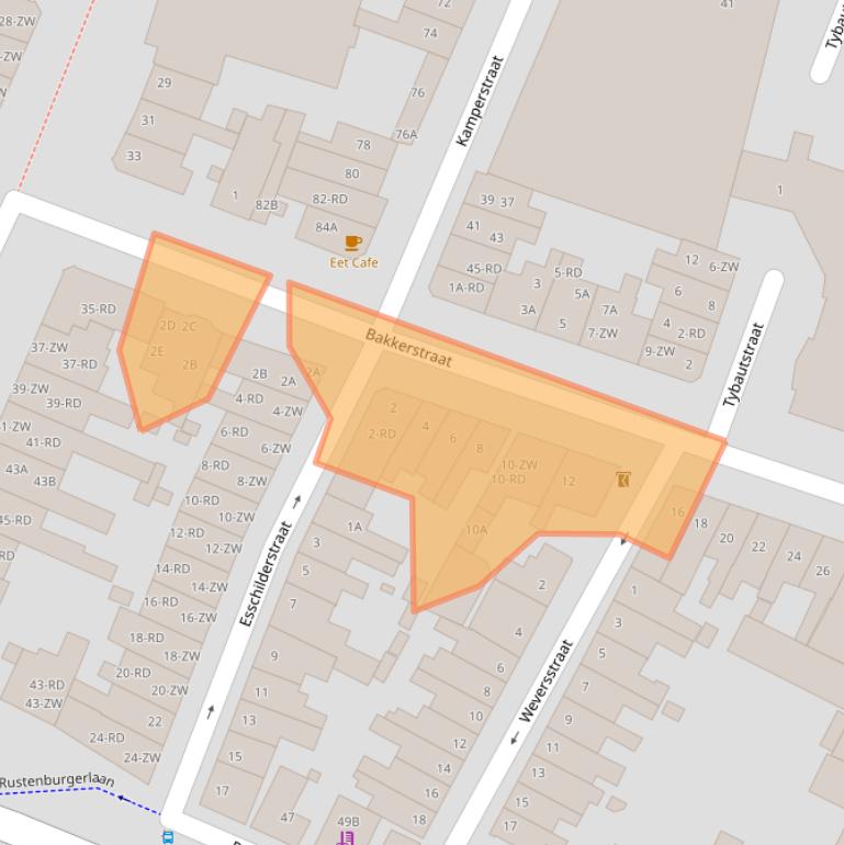 Kaart van postcodegebied 2012ZJ.