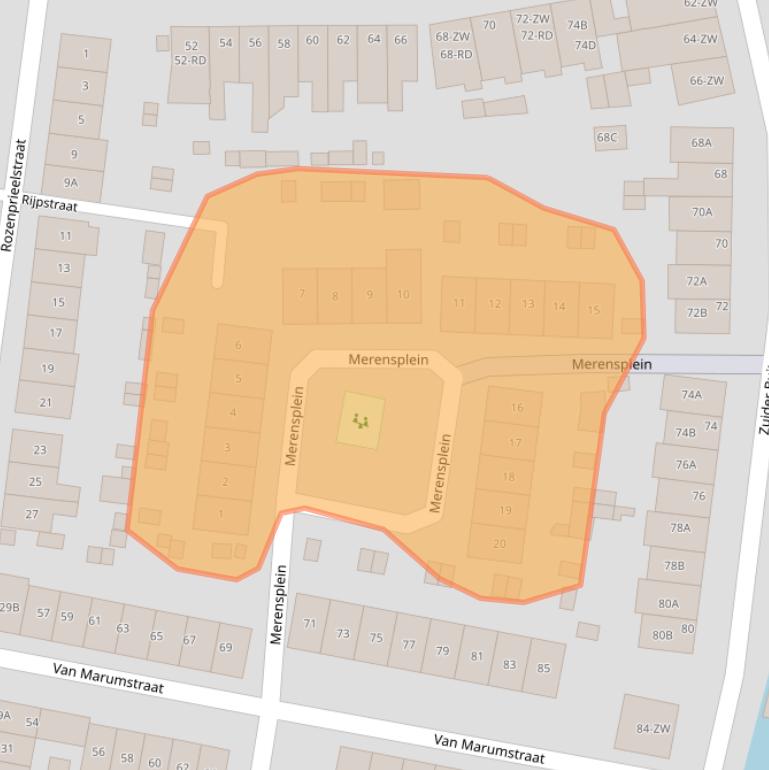 Kaart van postcodegebied 2012ZZ.