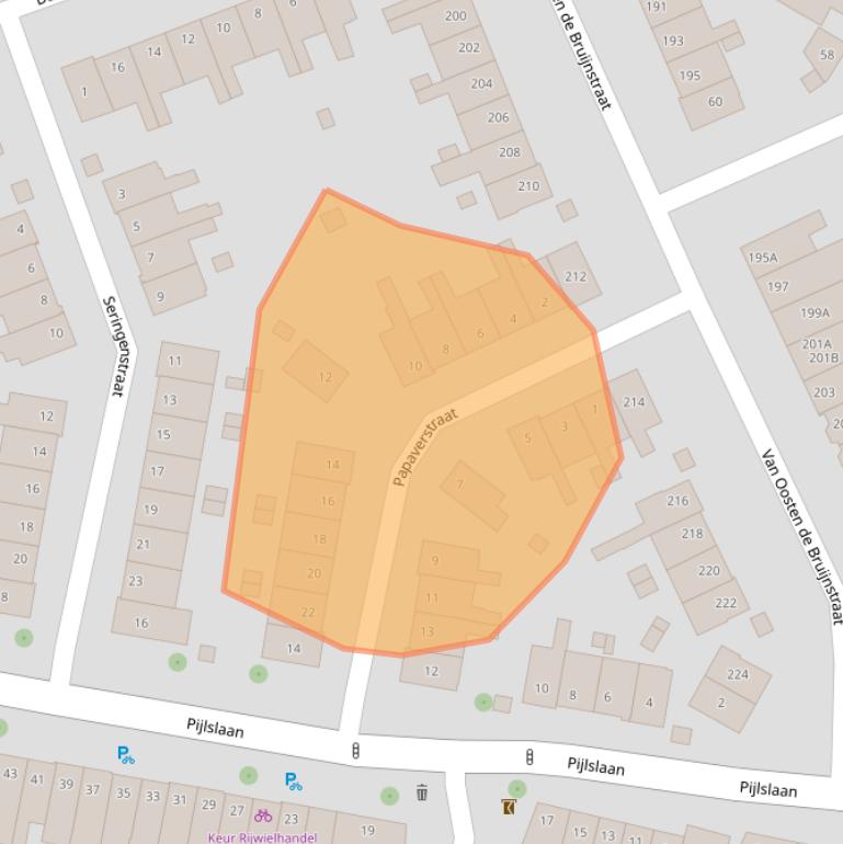 Kaart van postcodegebied 2014TJ.