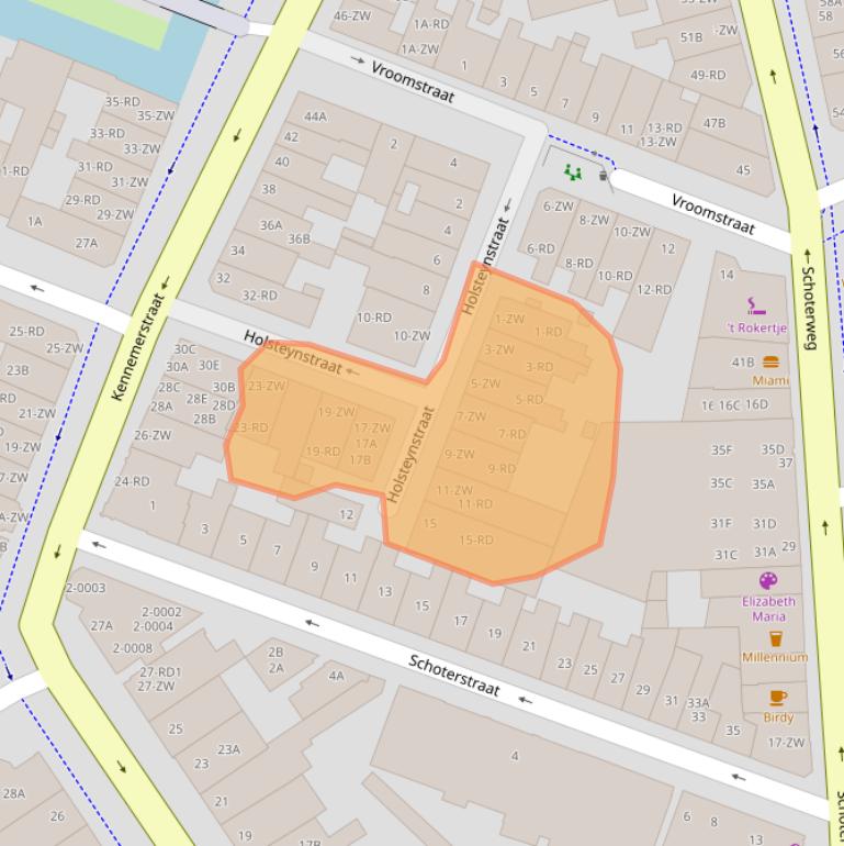 Kaart van postcodegebied 2021HJ.