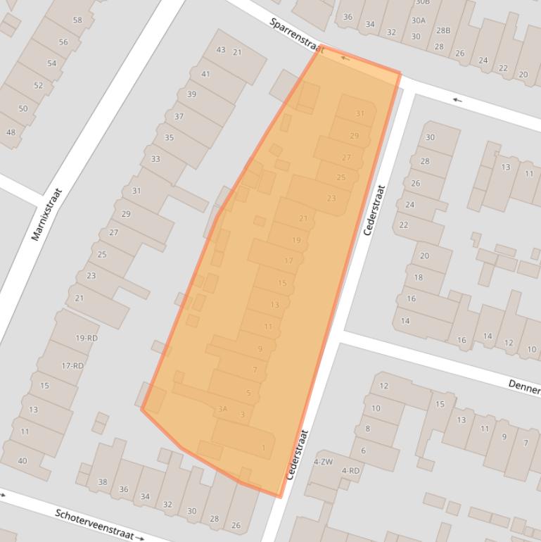 Kaart van postcodegebied 2023WR.