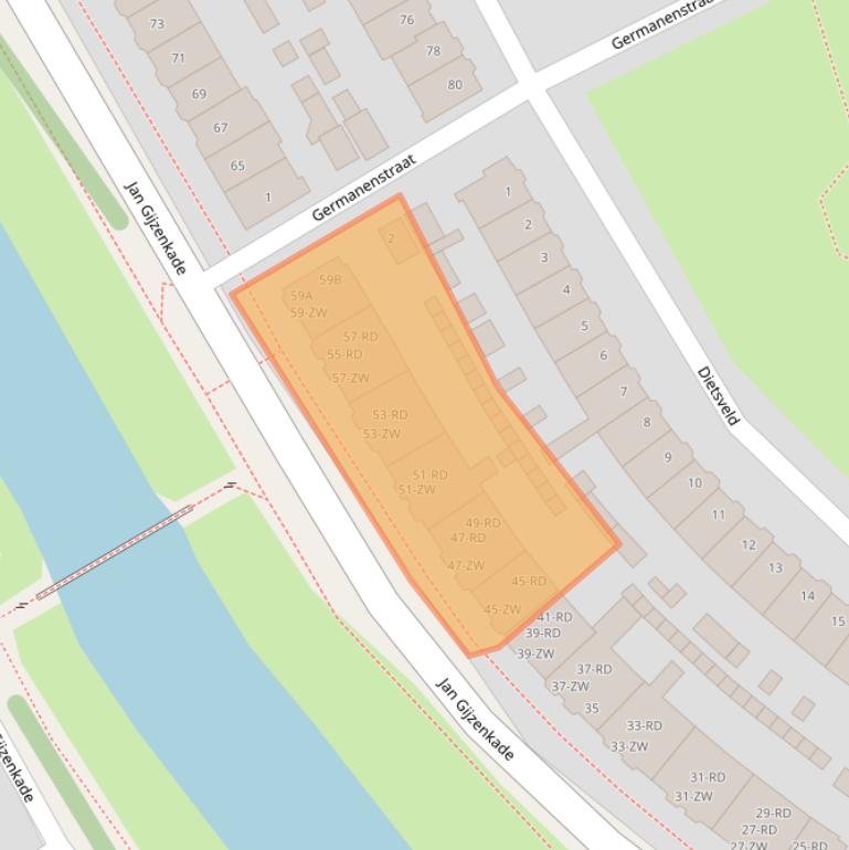 Kaart van postcodegebied 2025BB.