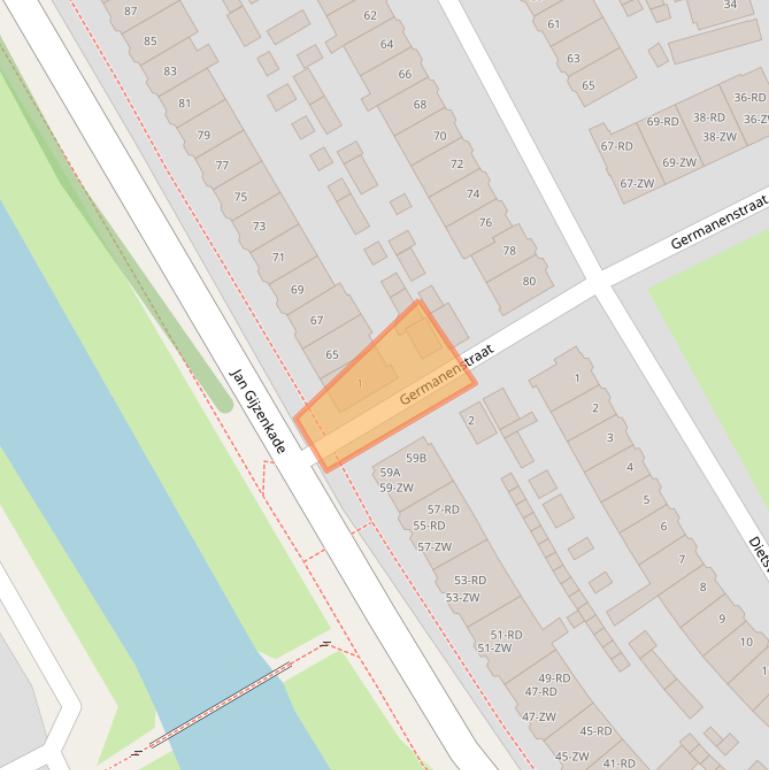 Kaart van postcodegebied 2025BT.