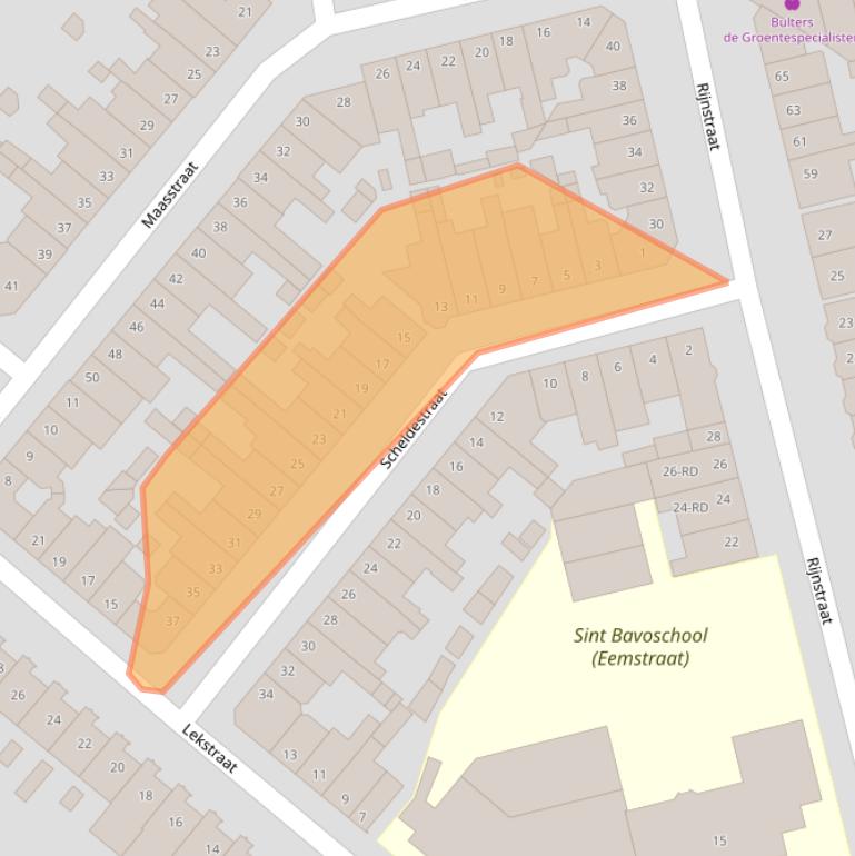 Kaart van postcodegebied 2025RH.