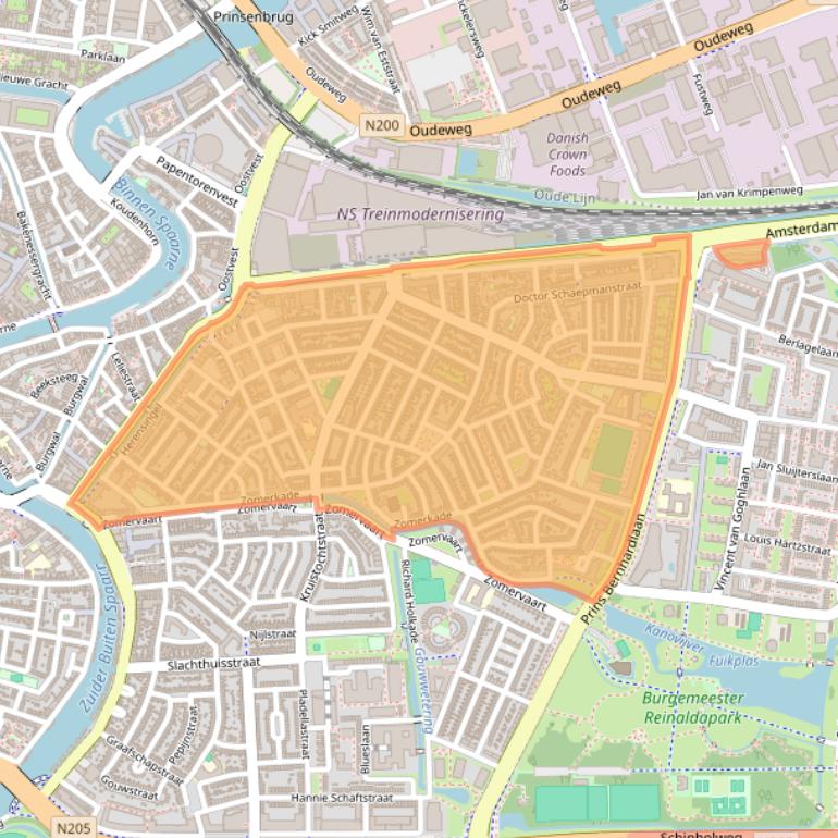 Kaartafbeelding, ingezoomd op postcodegebied 2032.