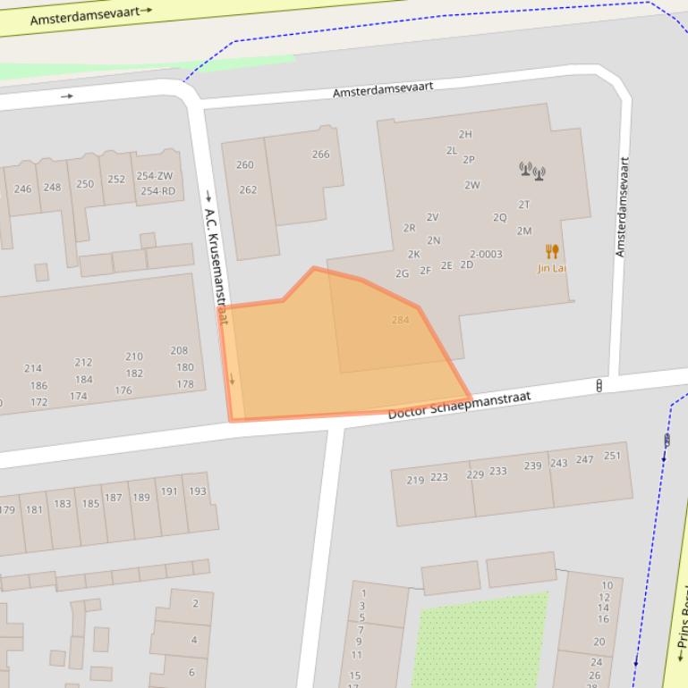 Kaart van postcodegebied 2032GS.