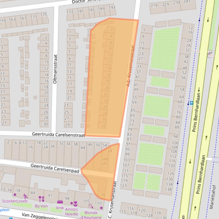 Kaart van postcodegebied 2032HH.