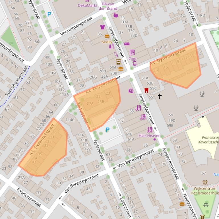 Kaart van postcodegebied 2032RA.