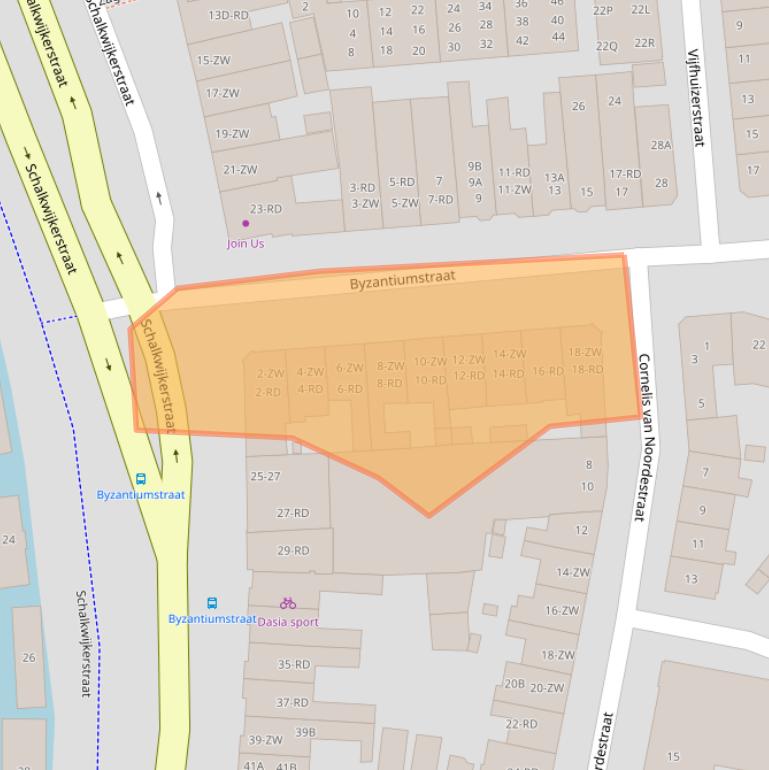 Kaart van postcodegebied 2033EJ.