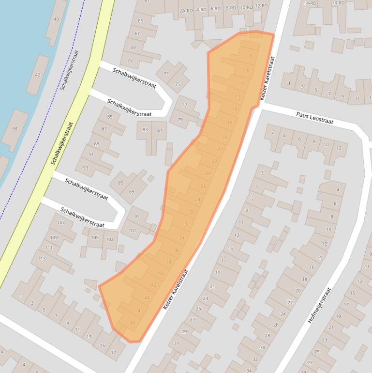 Kaart van postcodegebied 2033KB.