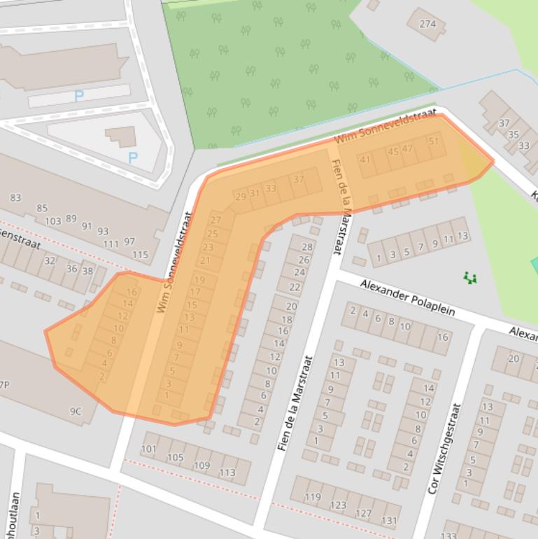 Kaart van postcodegebied 2033ZR.