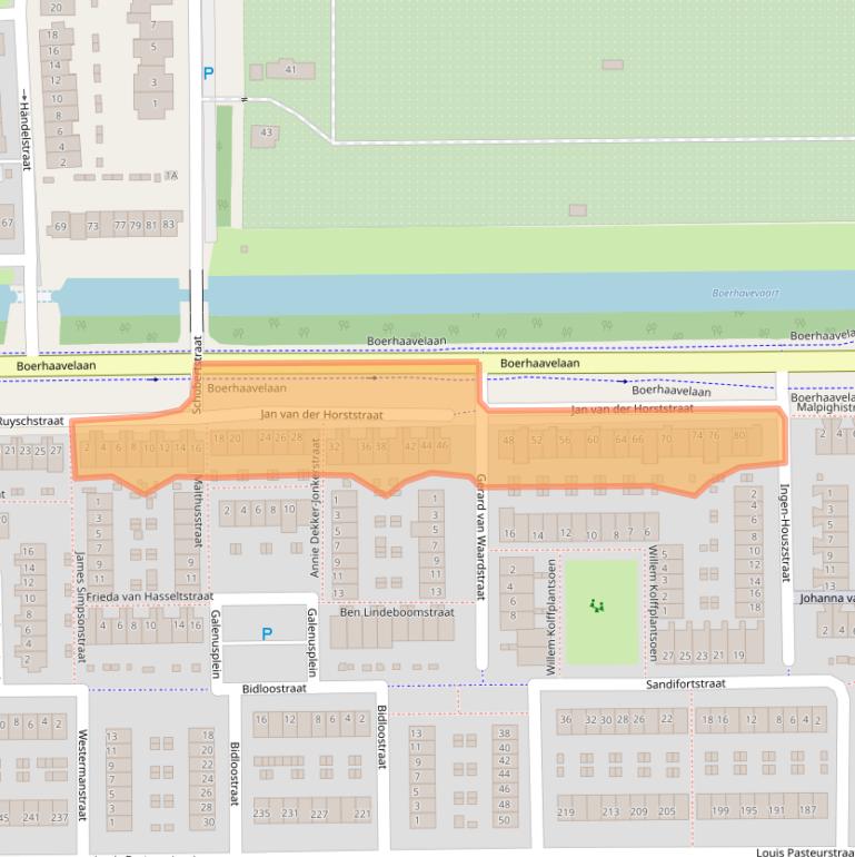 Kaart van postcodegebied 2035RX.