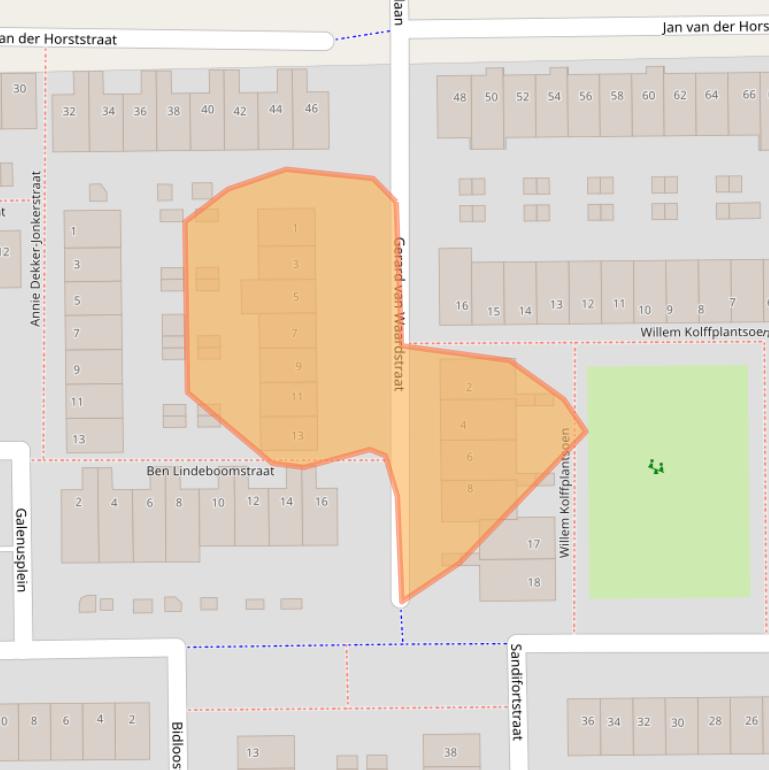 Kaart van postcodegebied 2035SV.