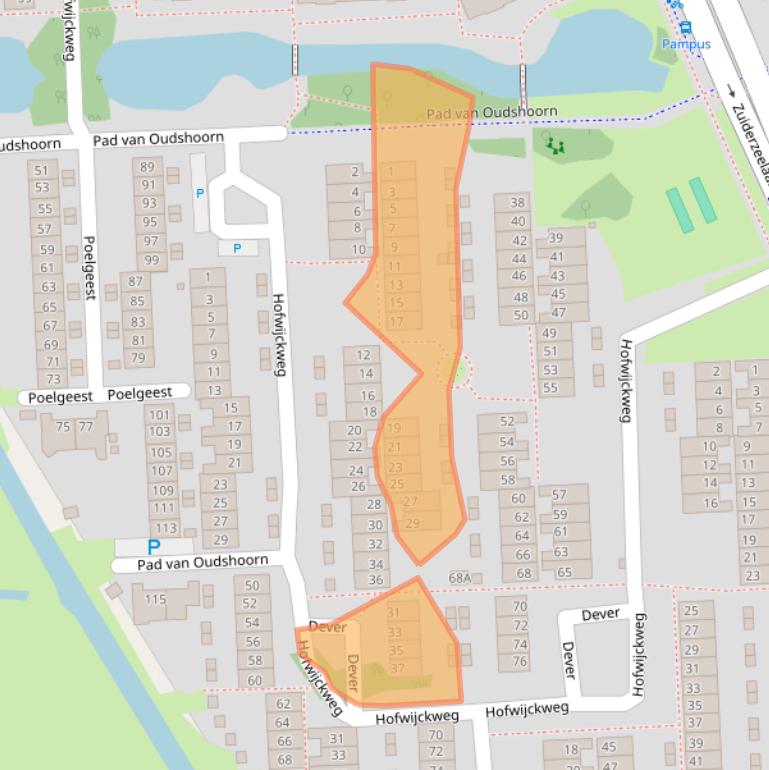 Kaart van postcodegebied 2036HJ.