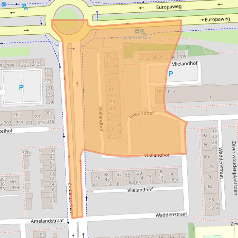 Kaart van postcodegebied 2036KM.