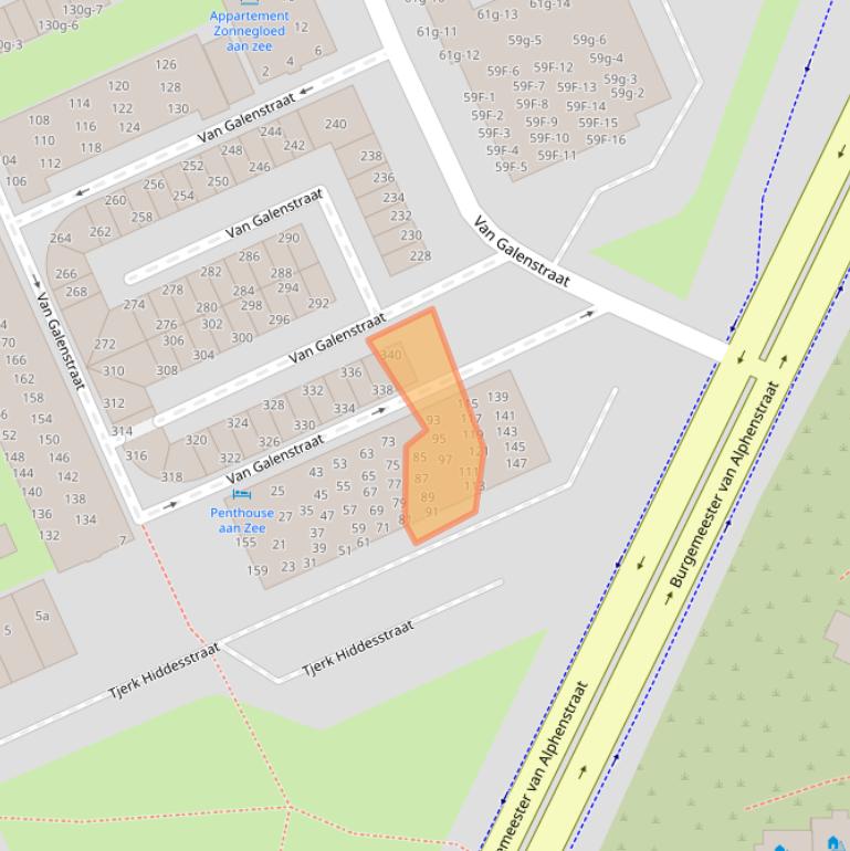 Kaart van postcodegebied 2041JJ.