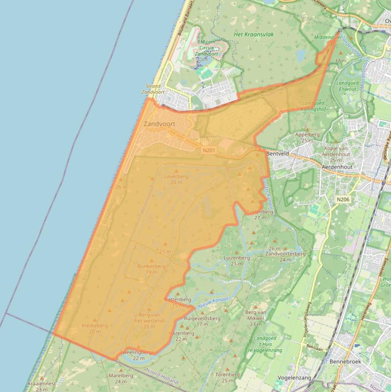 Kaartafbeelding, ingezoomd op postcodegebied 2042.