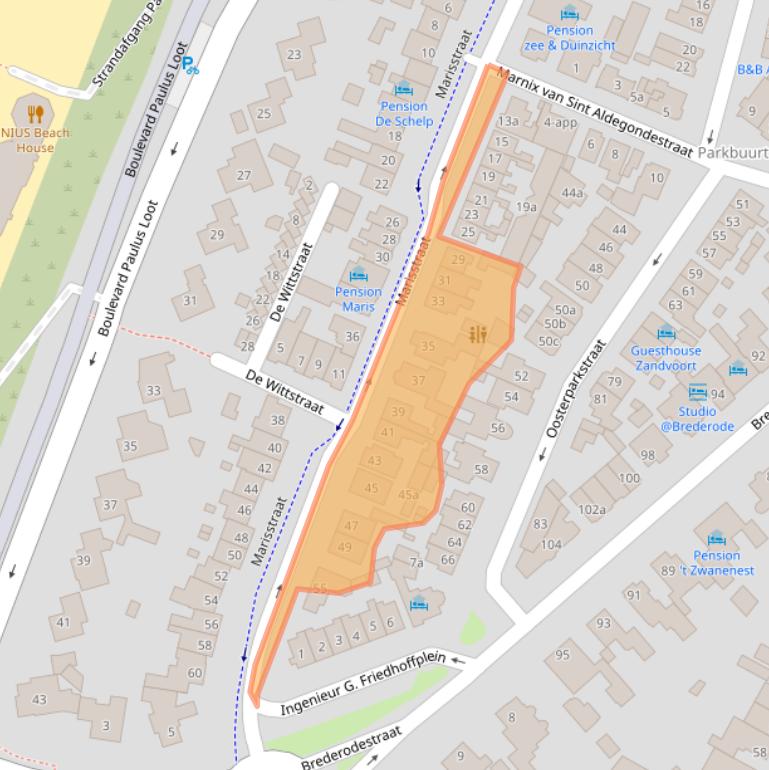 Kaart van postcodegebied 2042AJ.