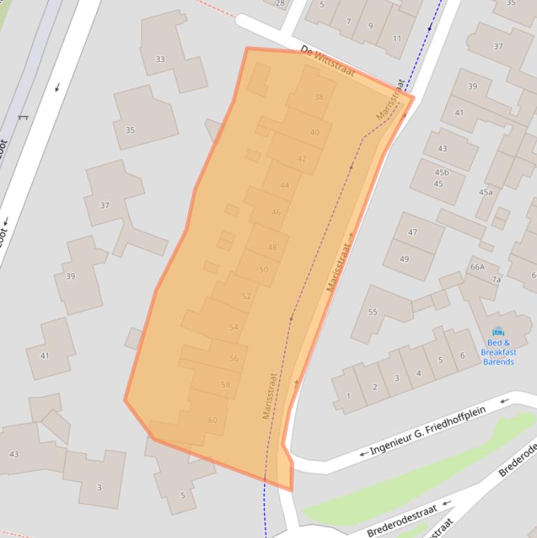 Kaart van postcodegebied 2042AL.