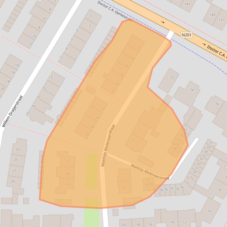 Kaart van postcodegebied 2042EA.