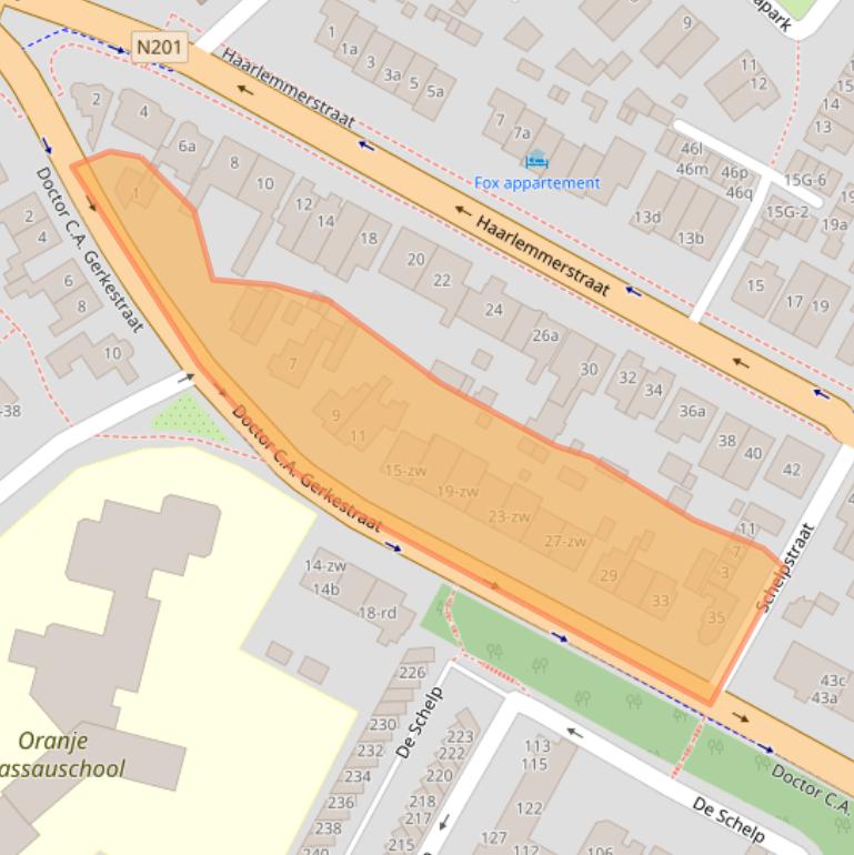 Kaart van postcodegebied 2042EM.