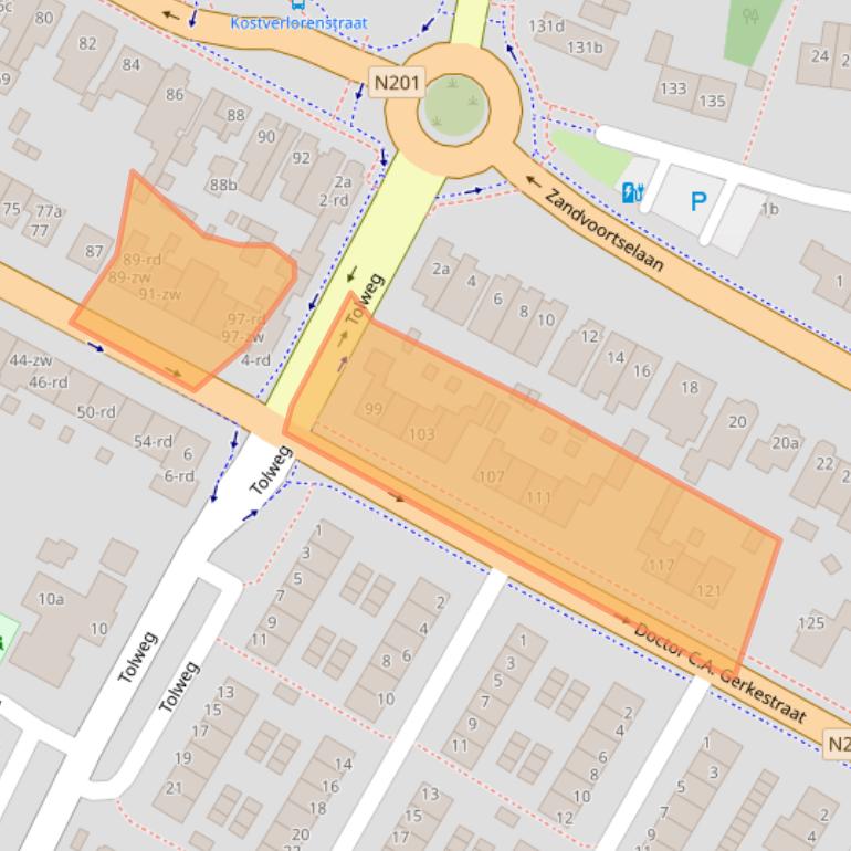 Kaart van postcodegebied 2042EP.