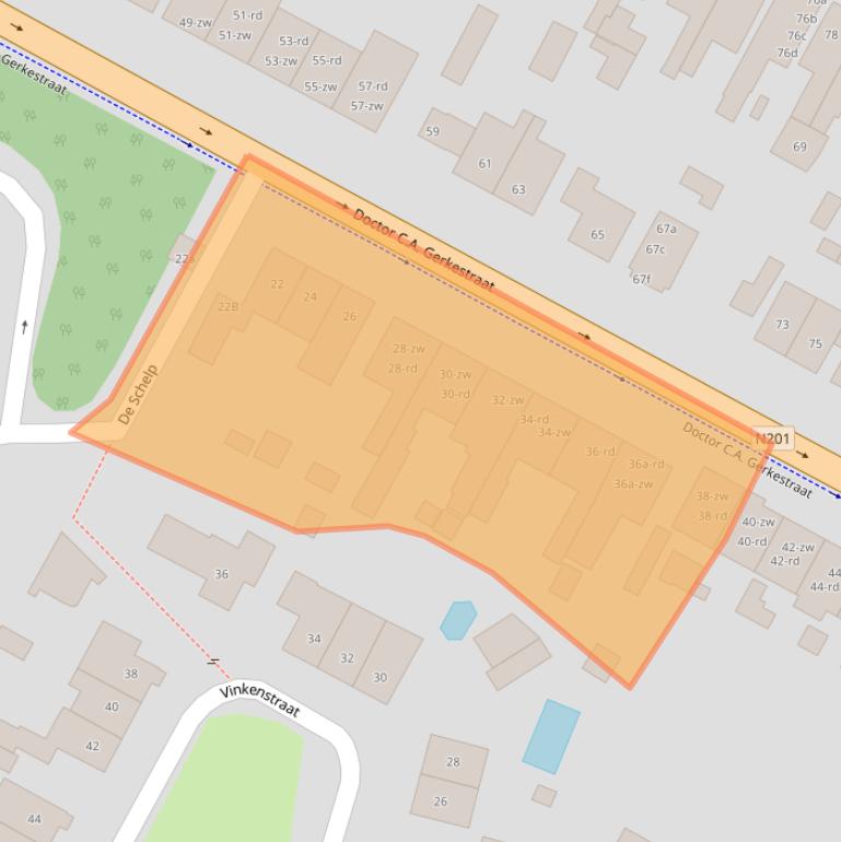 Kaart van postcodegebied 2042EV.