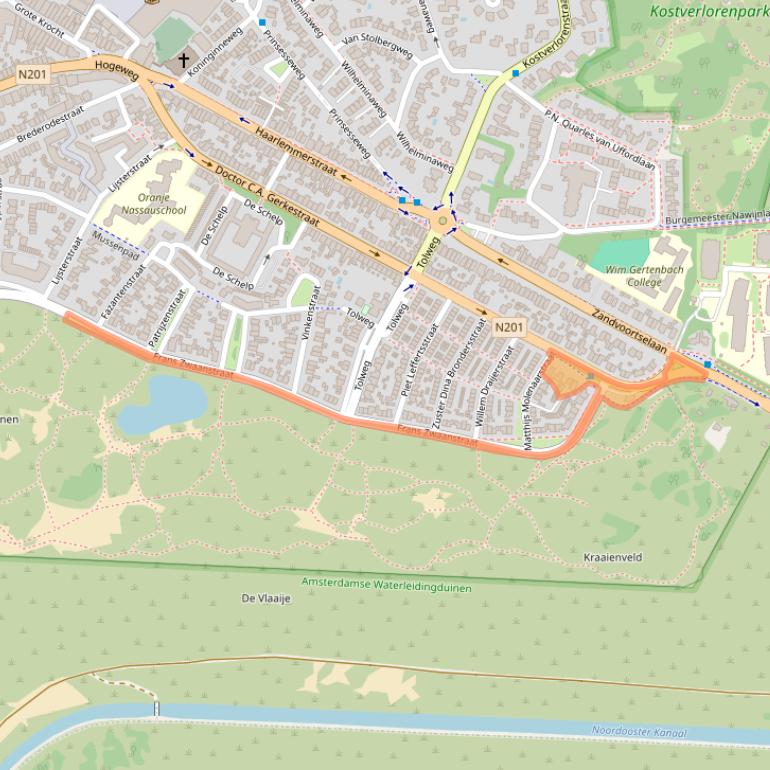 Kaart van postcodegebied 2042EX.