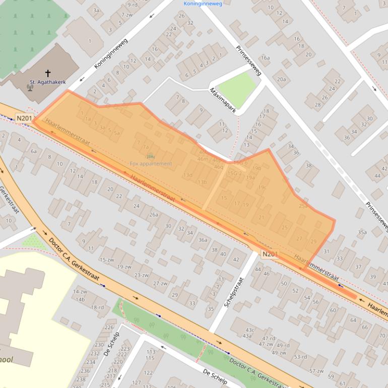 Kaart van postcodegebied 2042NA.