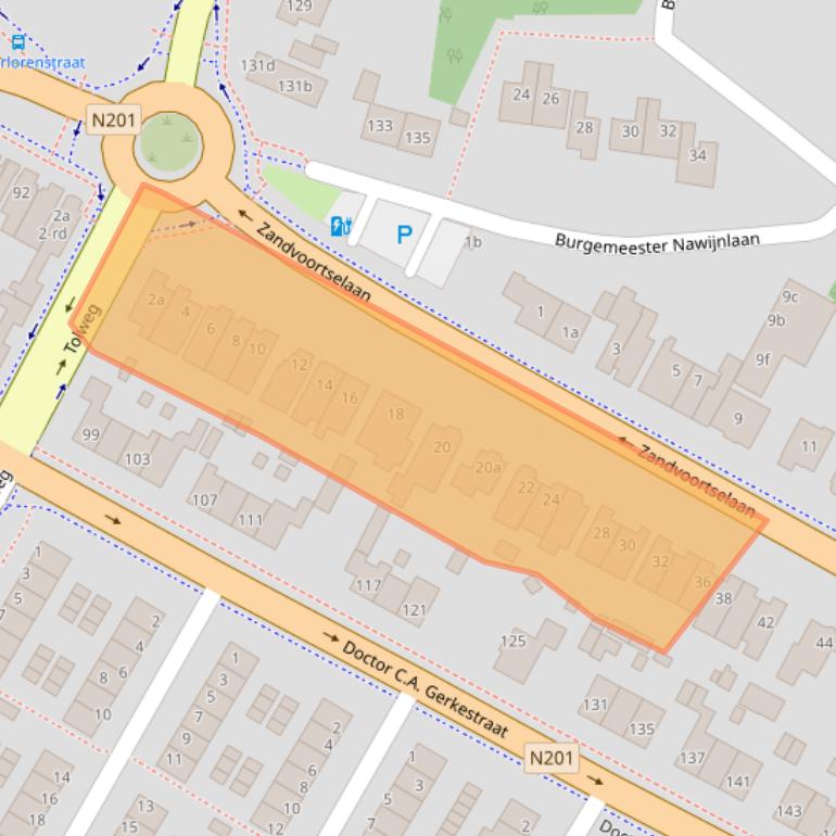 Kaart van postcodegebied 2042XA.