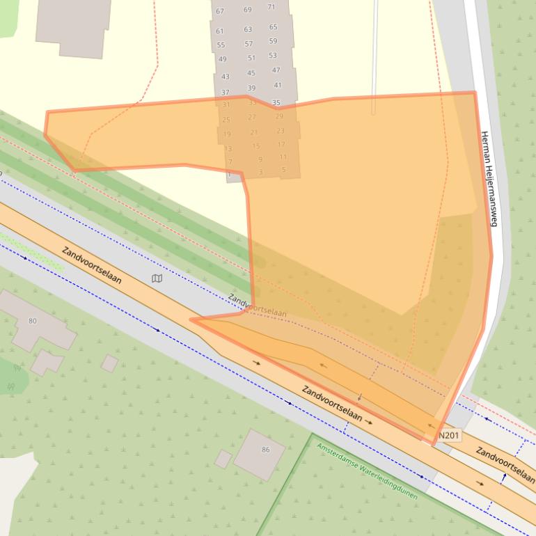 Kaart van postcodegebied 2042XN.