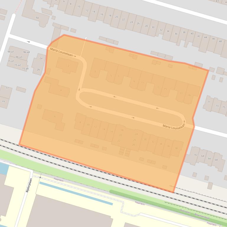 Kaart van postcodegebied 2051HZ.