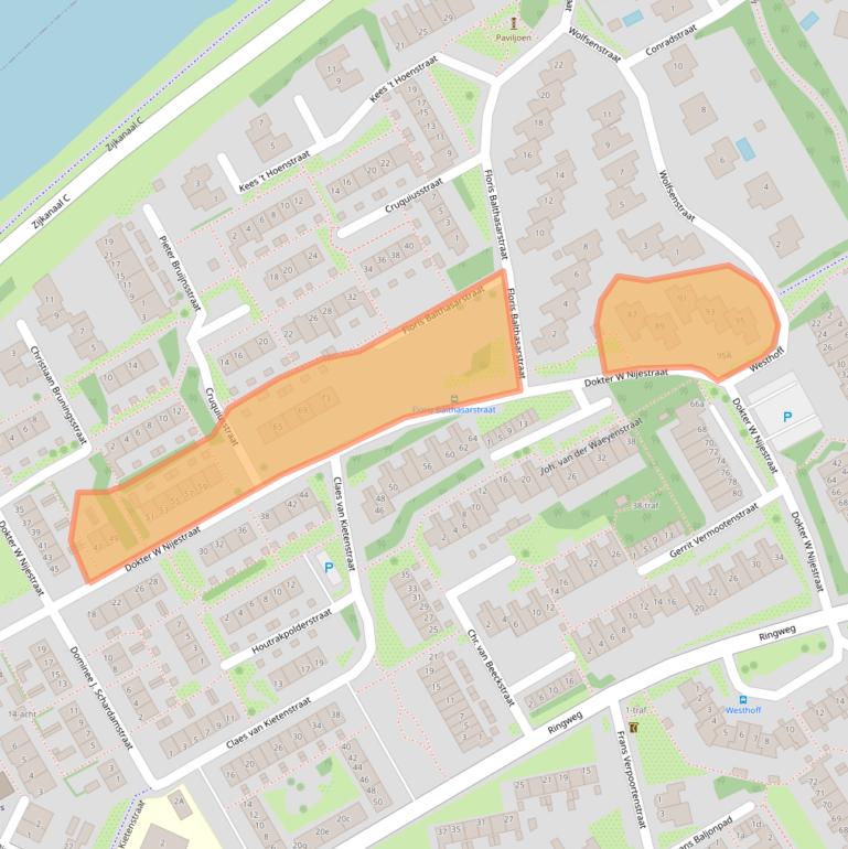 Kaart van postcodegebied 2064XB.