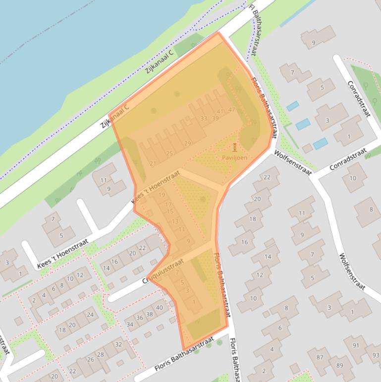 Kaart van postcodegebied 2064XK.