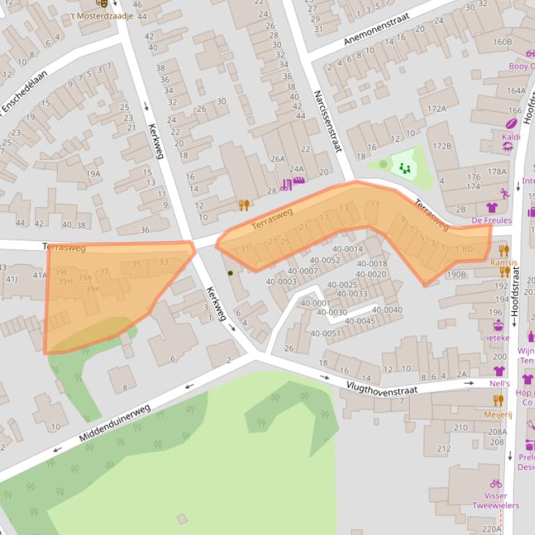 Kaart van postcodegebied 2071BA.