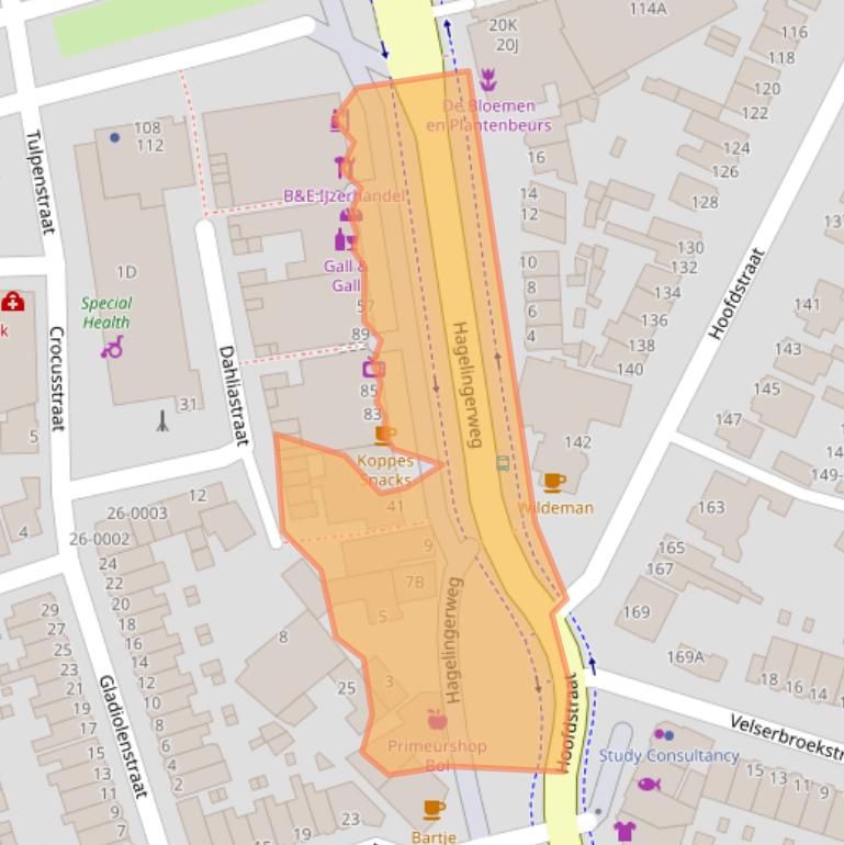 Kaart van postcodegebied 2071CA.