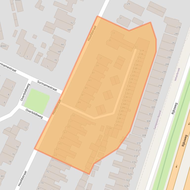 Kaart van postcodegebied 2071EB.