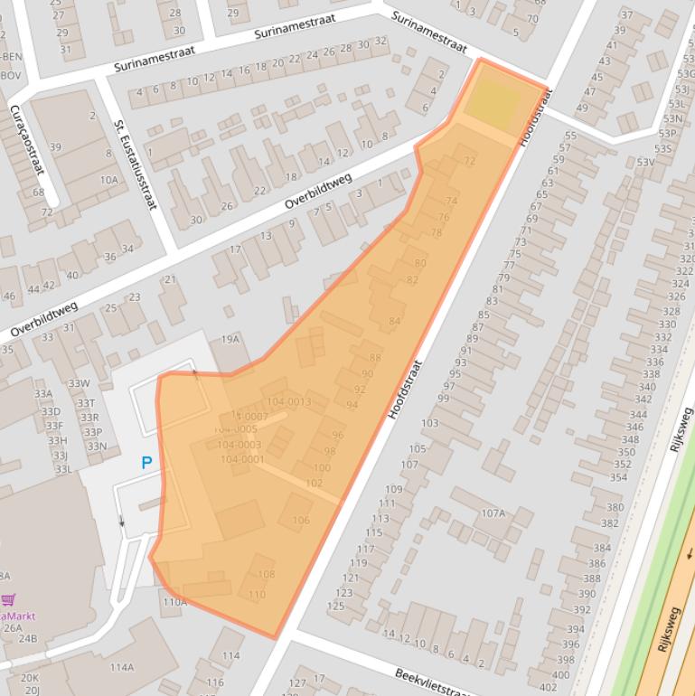 Kaart van postcodegebied 2071EK.