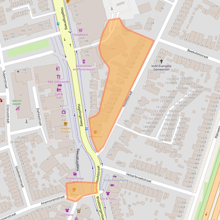 Kaart van postcodegebied 2071EL.