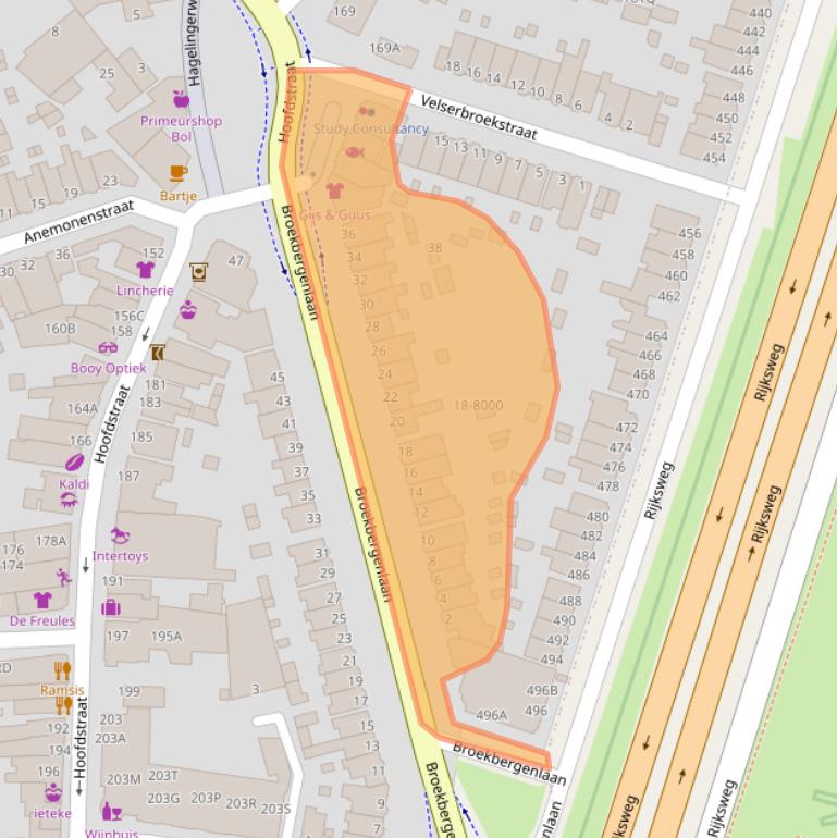 Kaart van postcodegebied 2071EW.