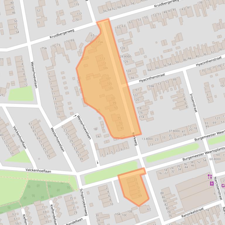 Kaart van postcodegebied 2071NC.