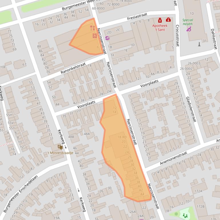 Kaart van postcodegebied 2071NM.