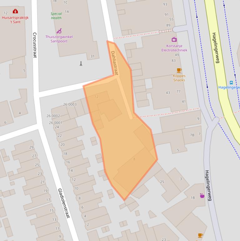Kaart van postcodegebied 2071NX.