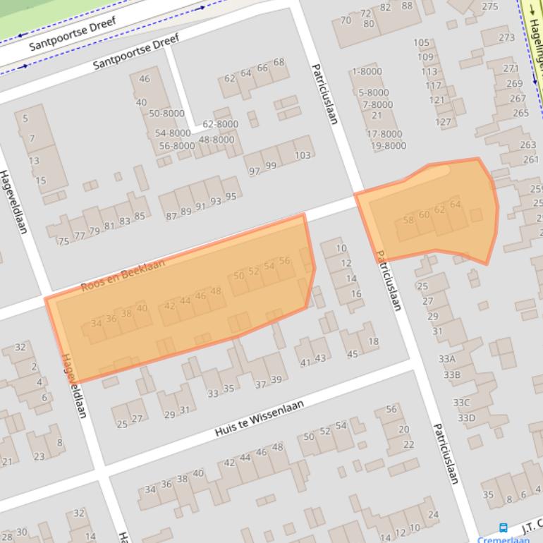 Kaart van postcodegebied 2071TE.
