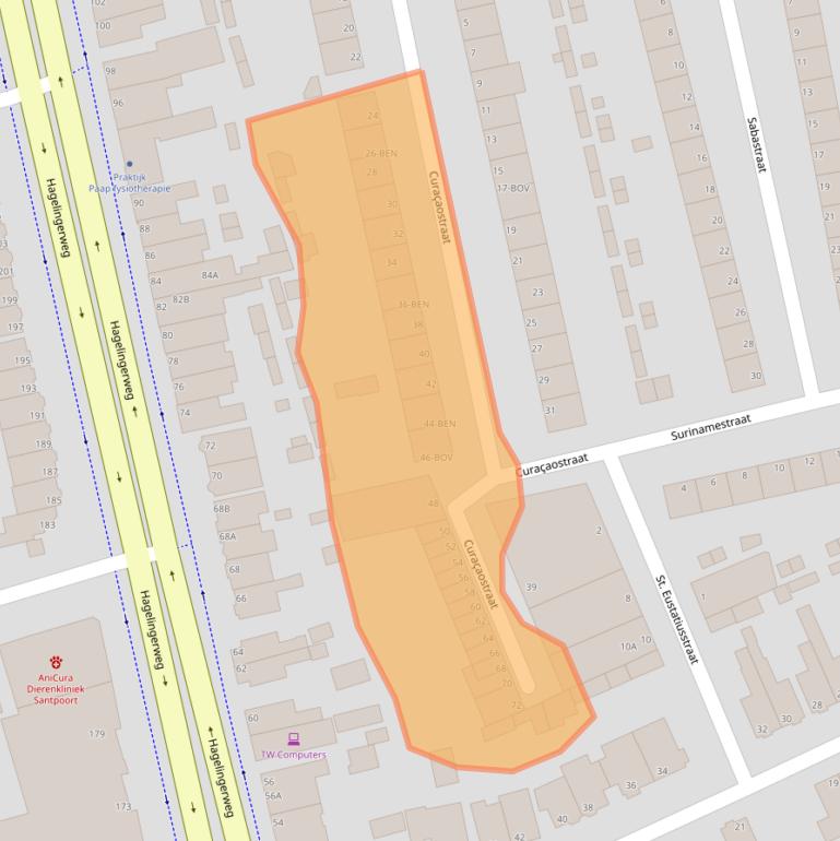 Kaart van postcodegebied 2071XJ.