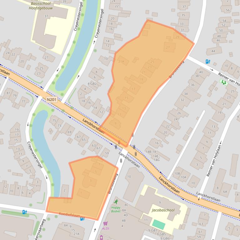 Kaart van postcodegebied 2101AA.