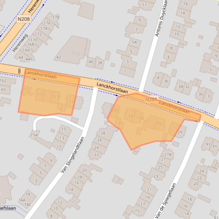 Kaart van postcodegebied 2101BC.